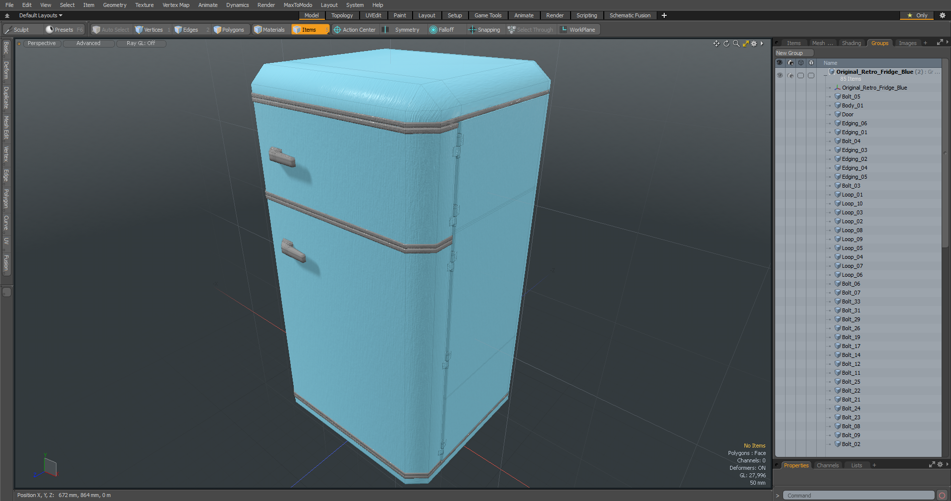 3D Original Retro Fridge Blue