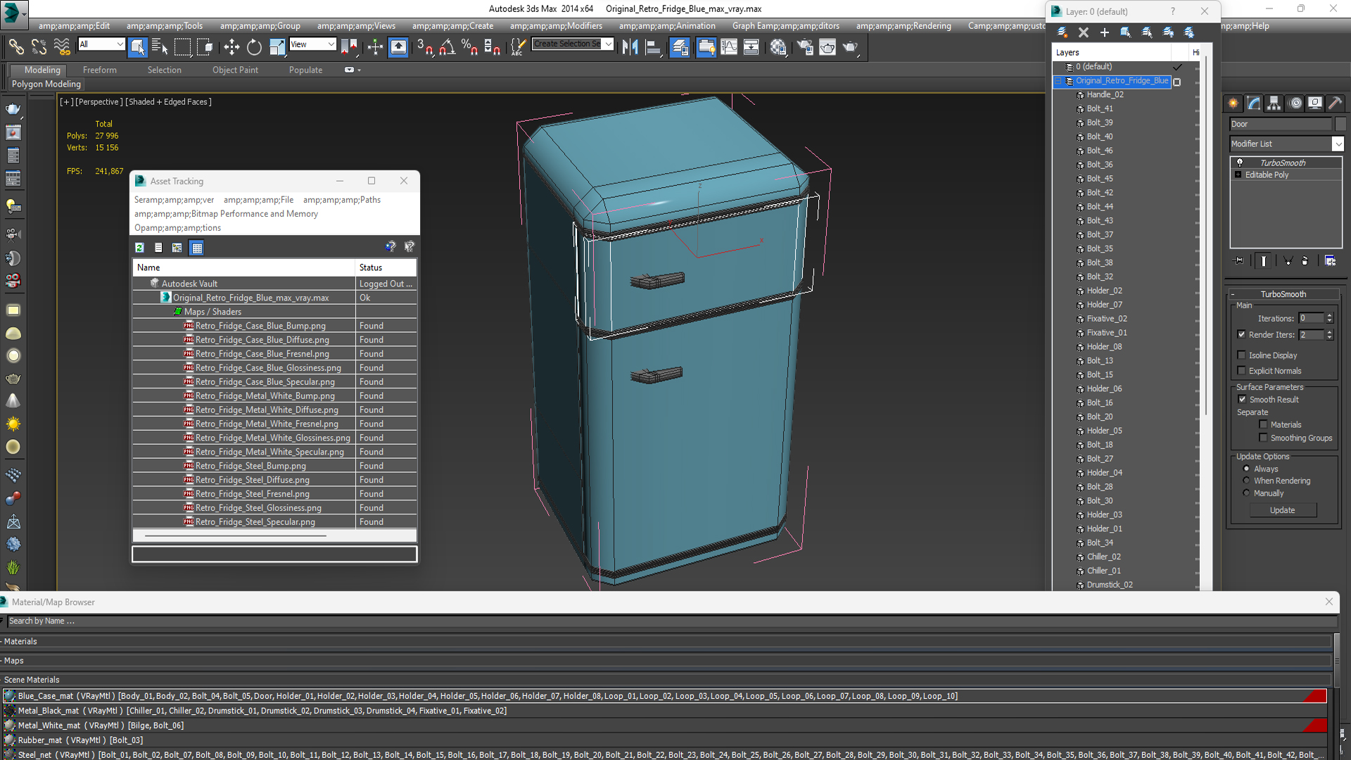 3D Original Retro Fridge Blue