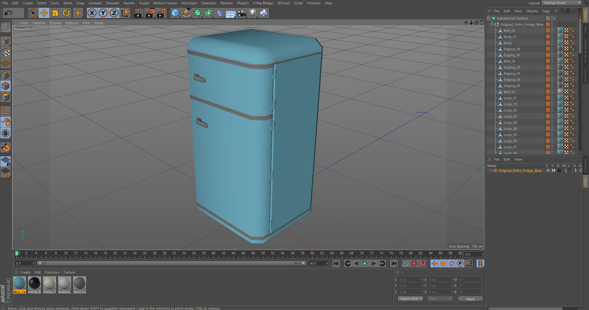 3D Original Retro Fridge Blue