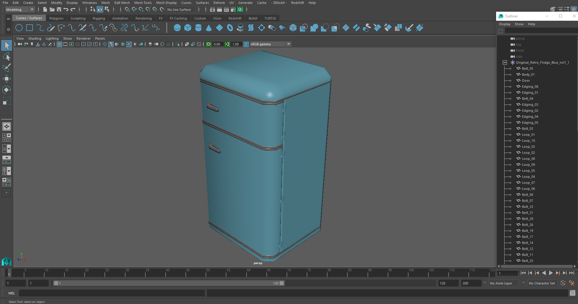 3D Original Retro Fridge Blue