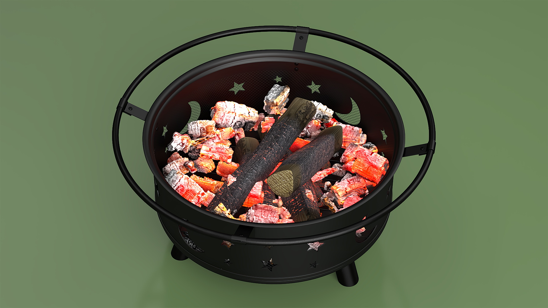 3D model Outdoor Fire Pit with Firewood Open