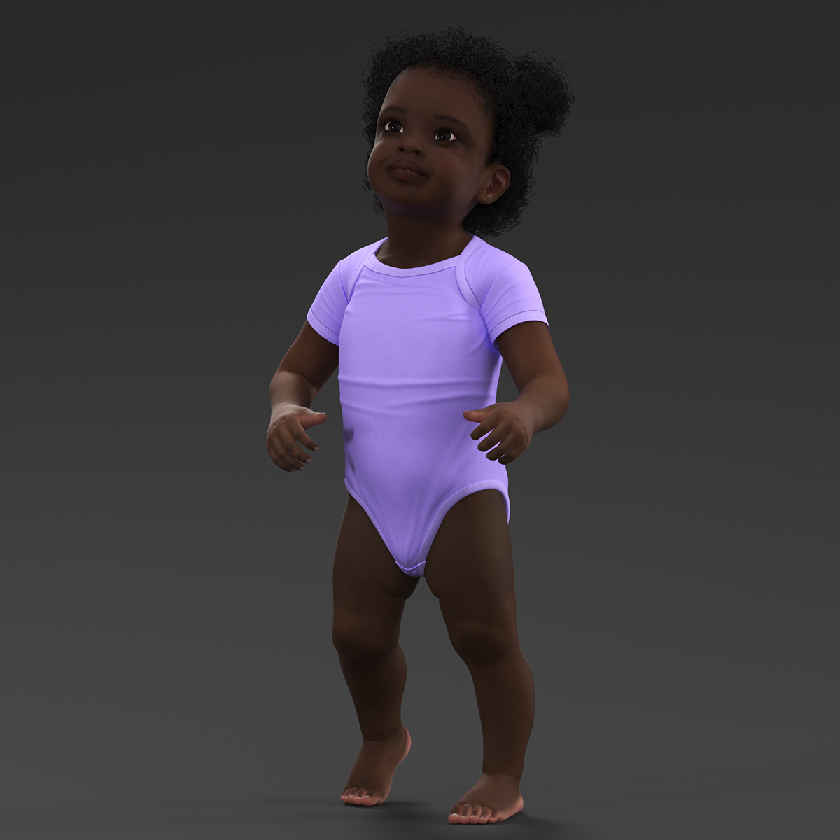 One Year Old Black Girl in Bodysuit Rigged 3D