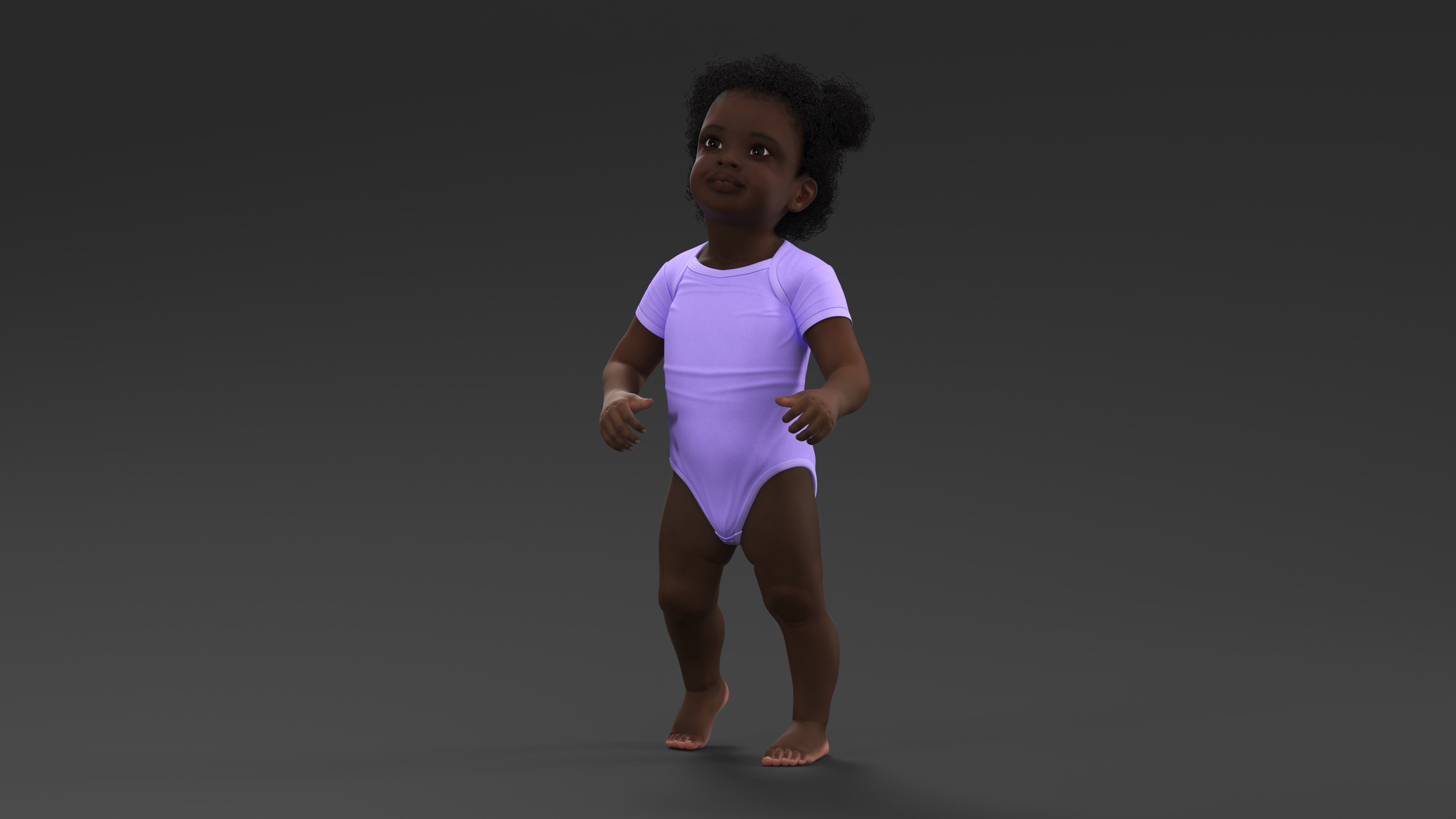 One Year Old Black Girl in Bodysuit Rigged 3D