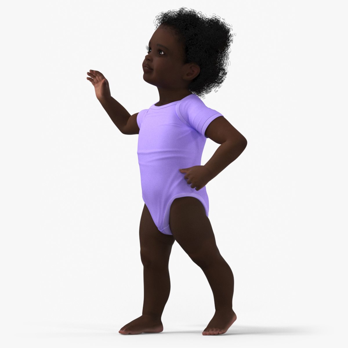 One Year Old Black Girl in Bodysuit Rigged 3D