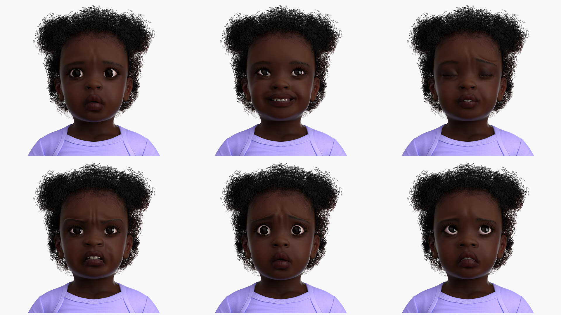 One Year Old Black Girl in Bodysuit Rigged 3D