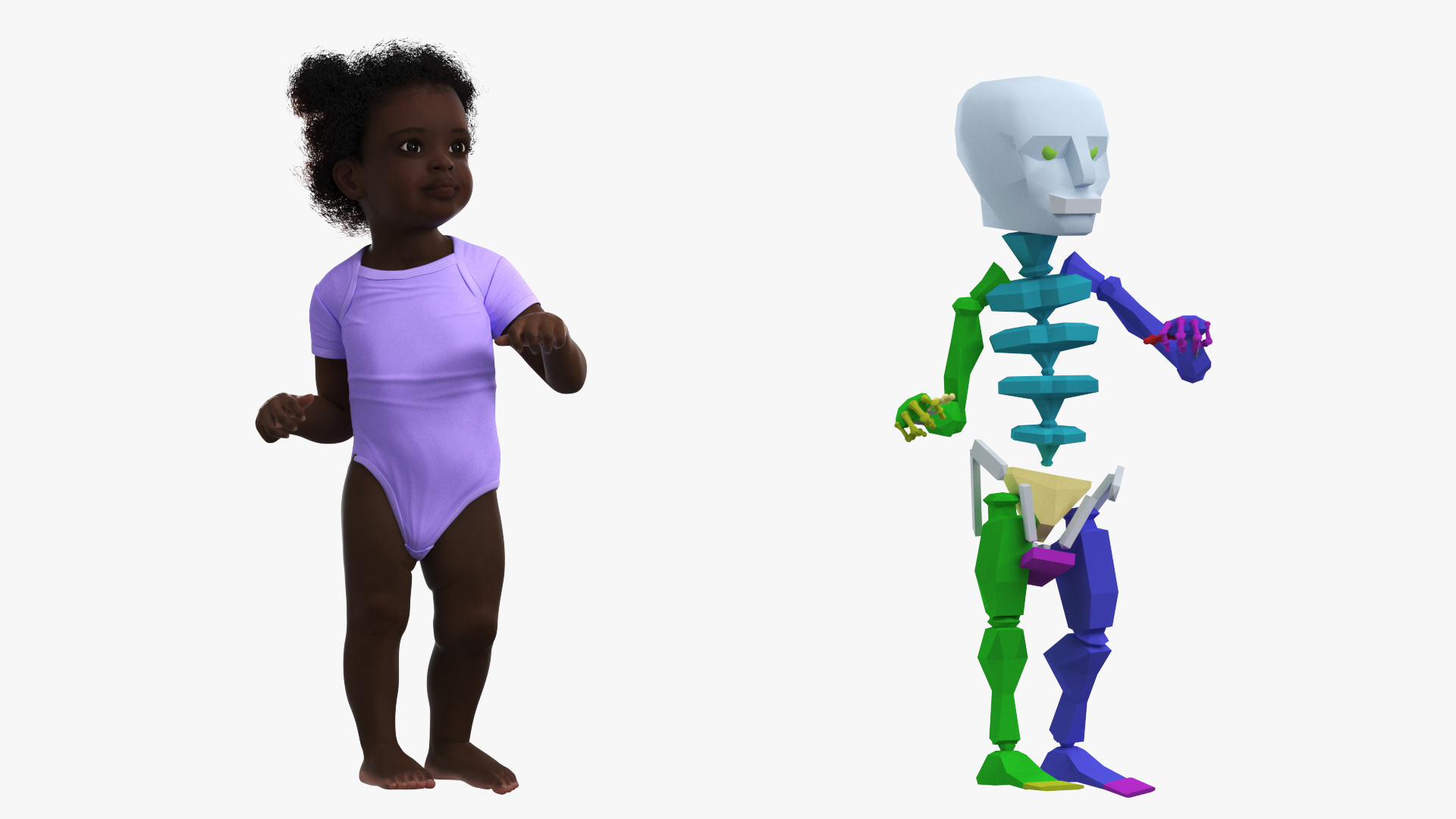 One Year Old Black Girl in Bodysuit Rigged 3D