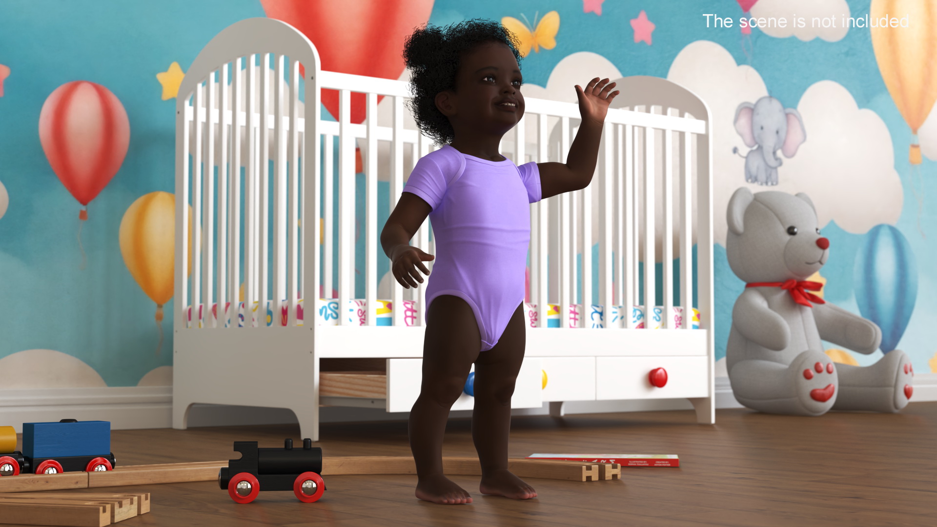 One Year Old Black Girl in Bodysuit Rigged 3D