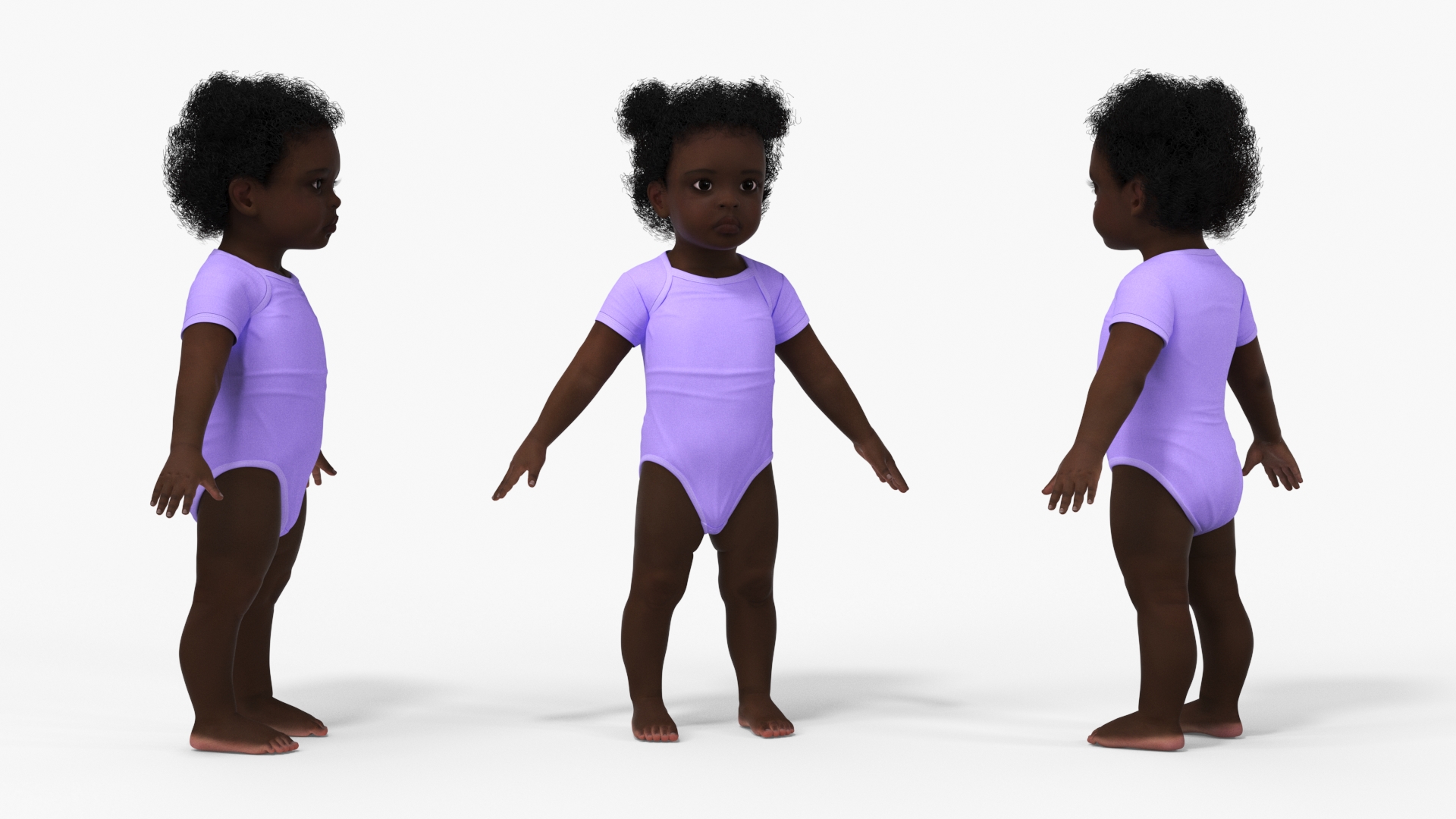 One Year Old Black Girl in Bodysuit Rigged 3D