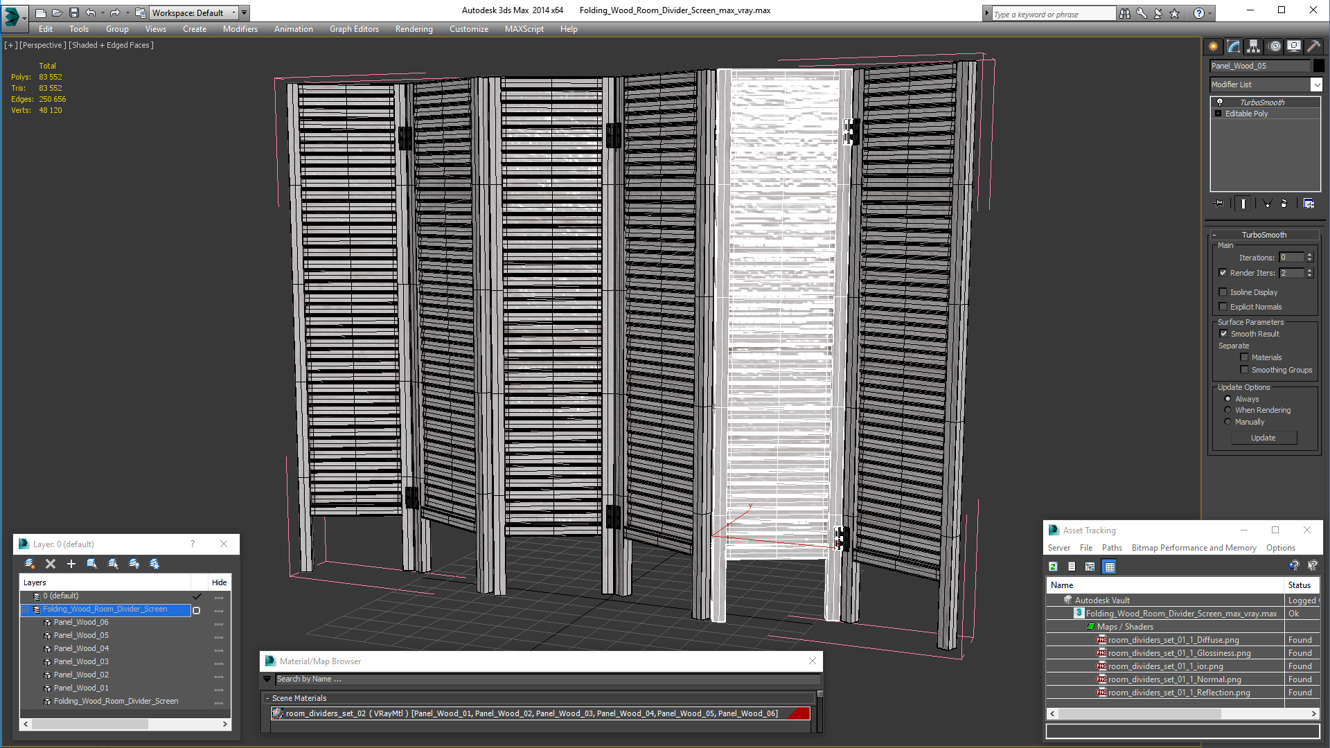 Folding Wood Room Divider Screen 3D