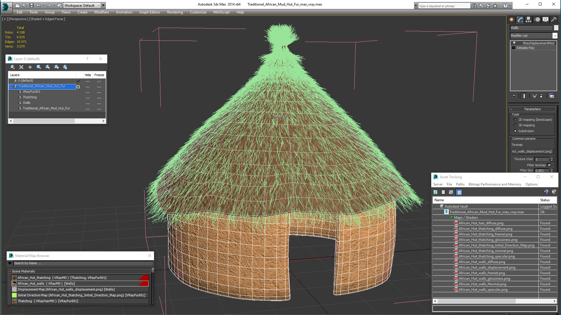 3D Traditional African Mud Hut Fur