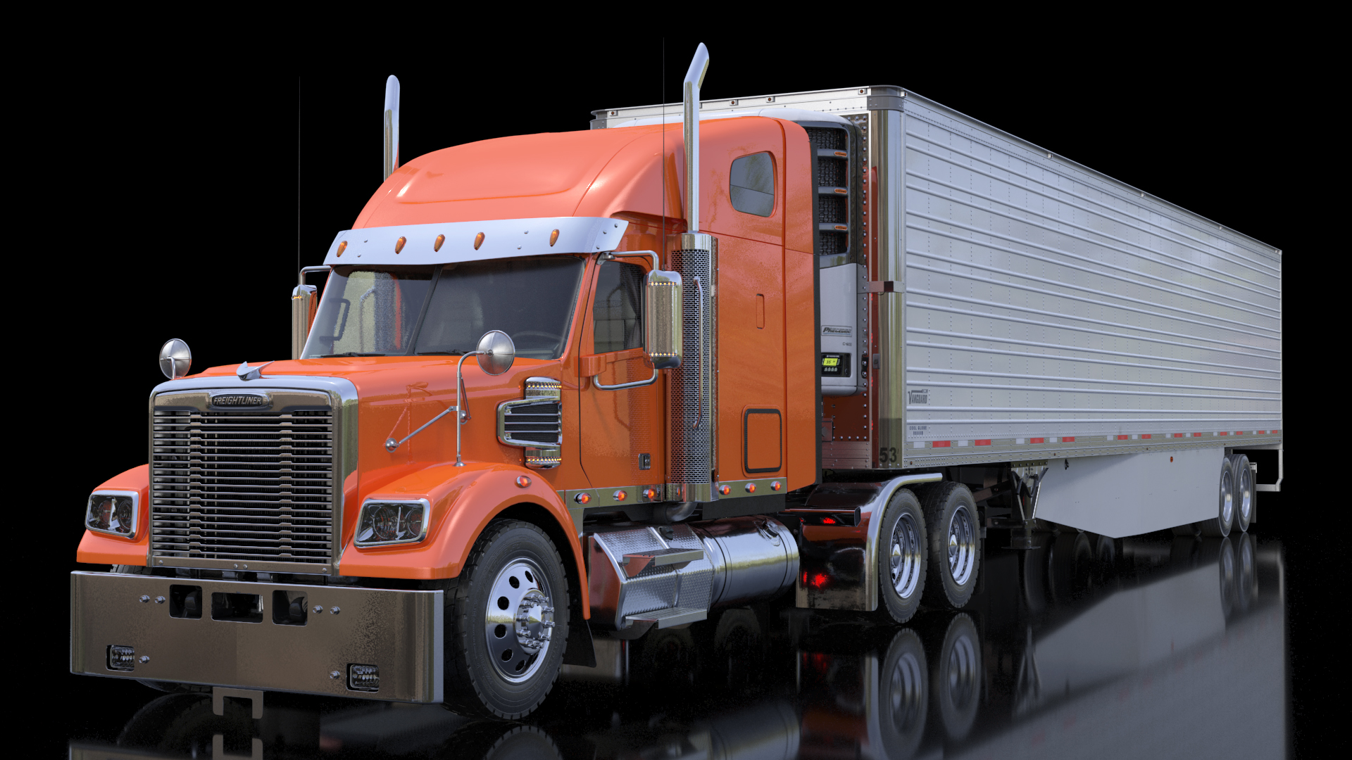 3D Freightliner Truck with Reefer Trailer model