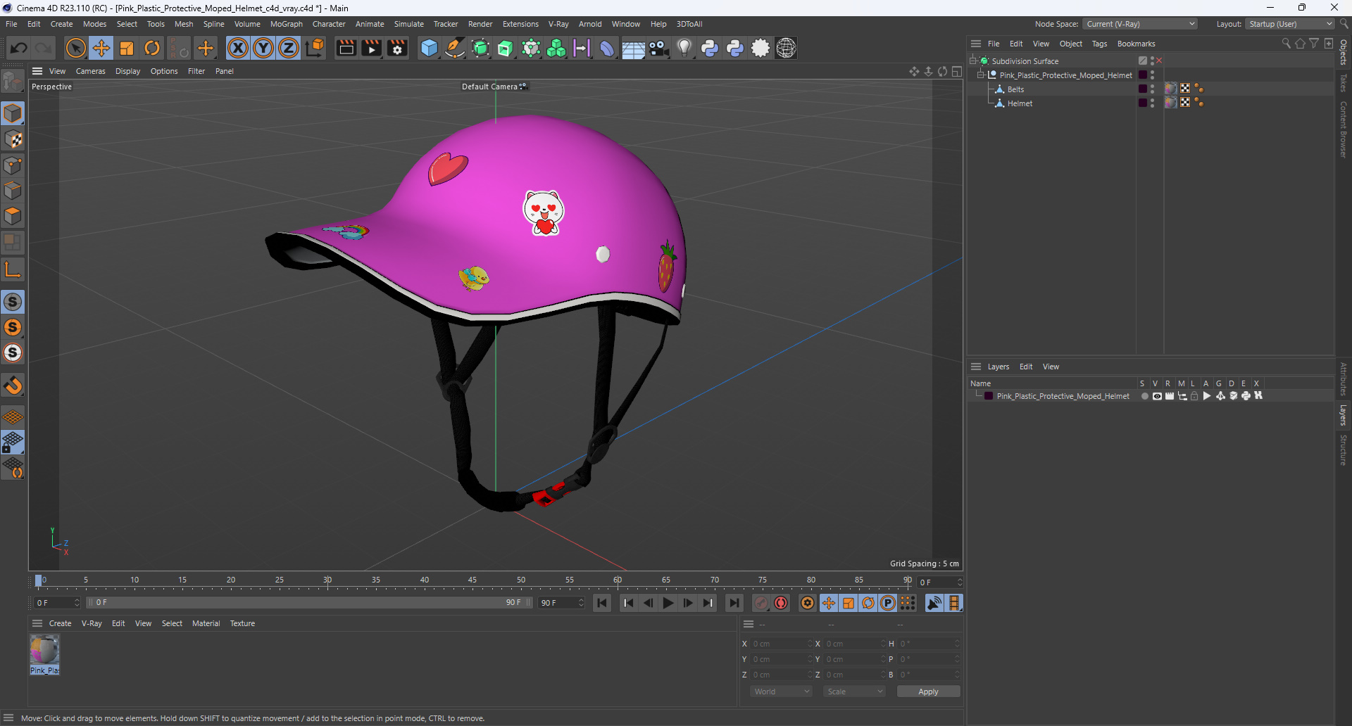 3D Pink Plastic Protective Moped Helmet