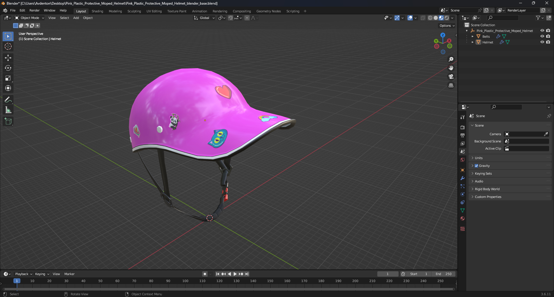 3D Pink Plastic Protective Moped Helmet