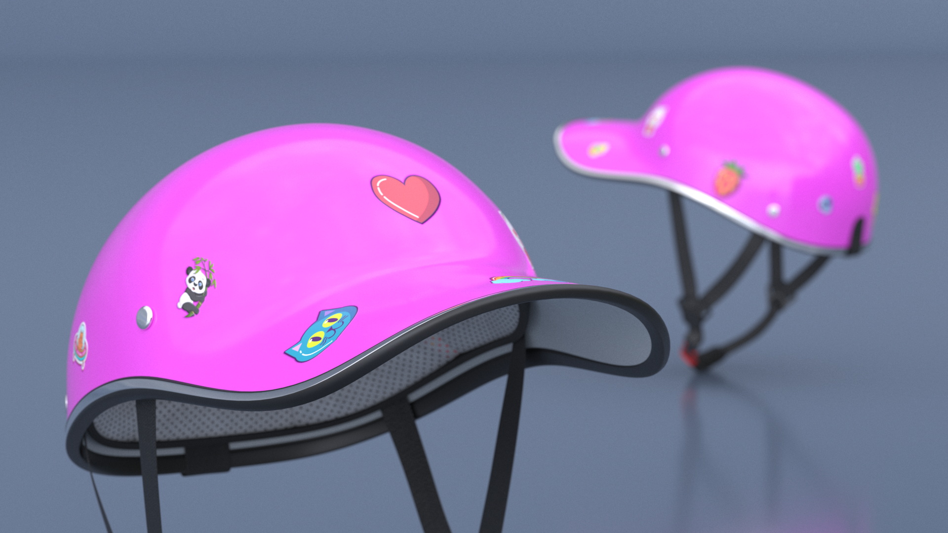 3D Pink Plastic Protective Moped Helmet