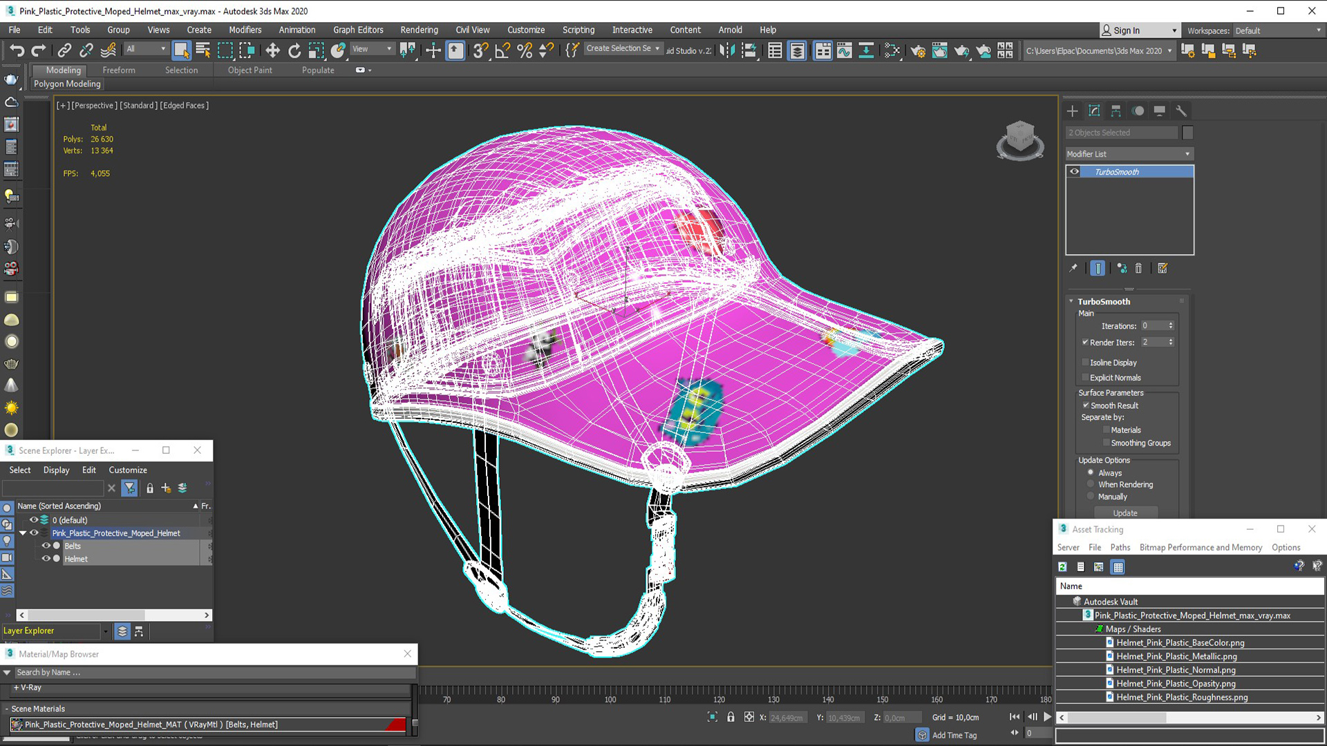 3D Pink Plastic Protective Moped Helmet