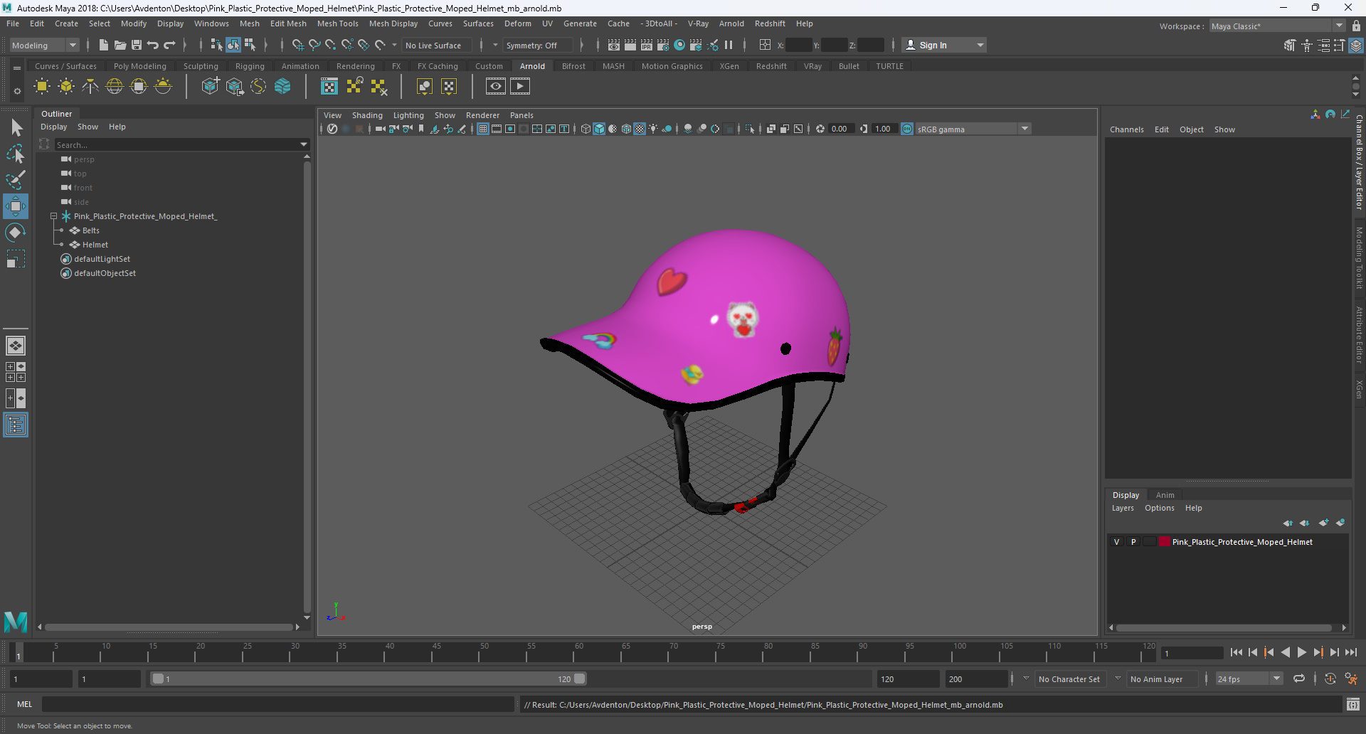 3D Pink Plastic Protective Moped Helmet