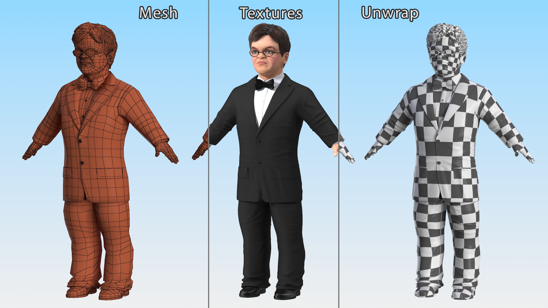 3D model Character Dwarf Man Wearing Formal Suit Rigged for Maya