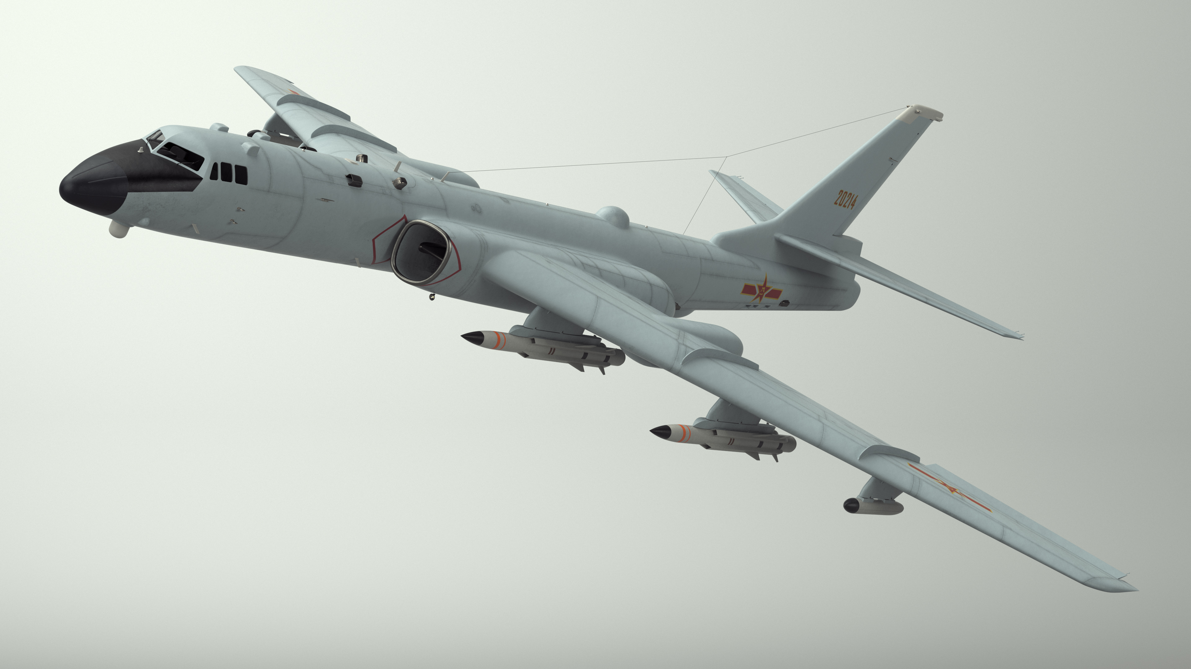 3D model Xian H-6 China Strategic Bomber with Weapon Maritime Strike Rigged for Maya