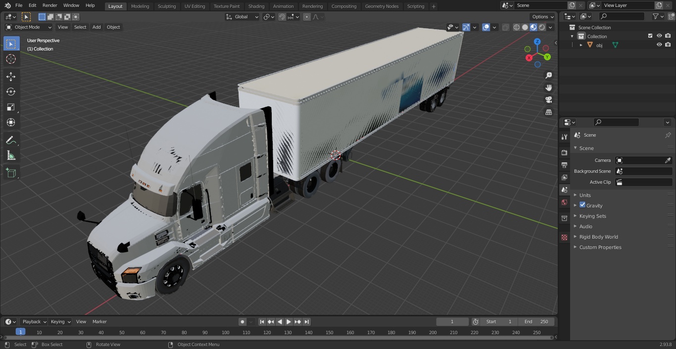 Semi Truck with Trailer Generic Simple Interior Your Design 3D model