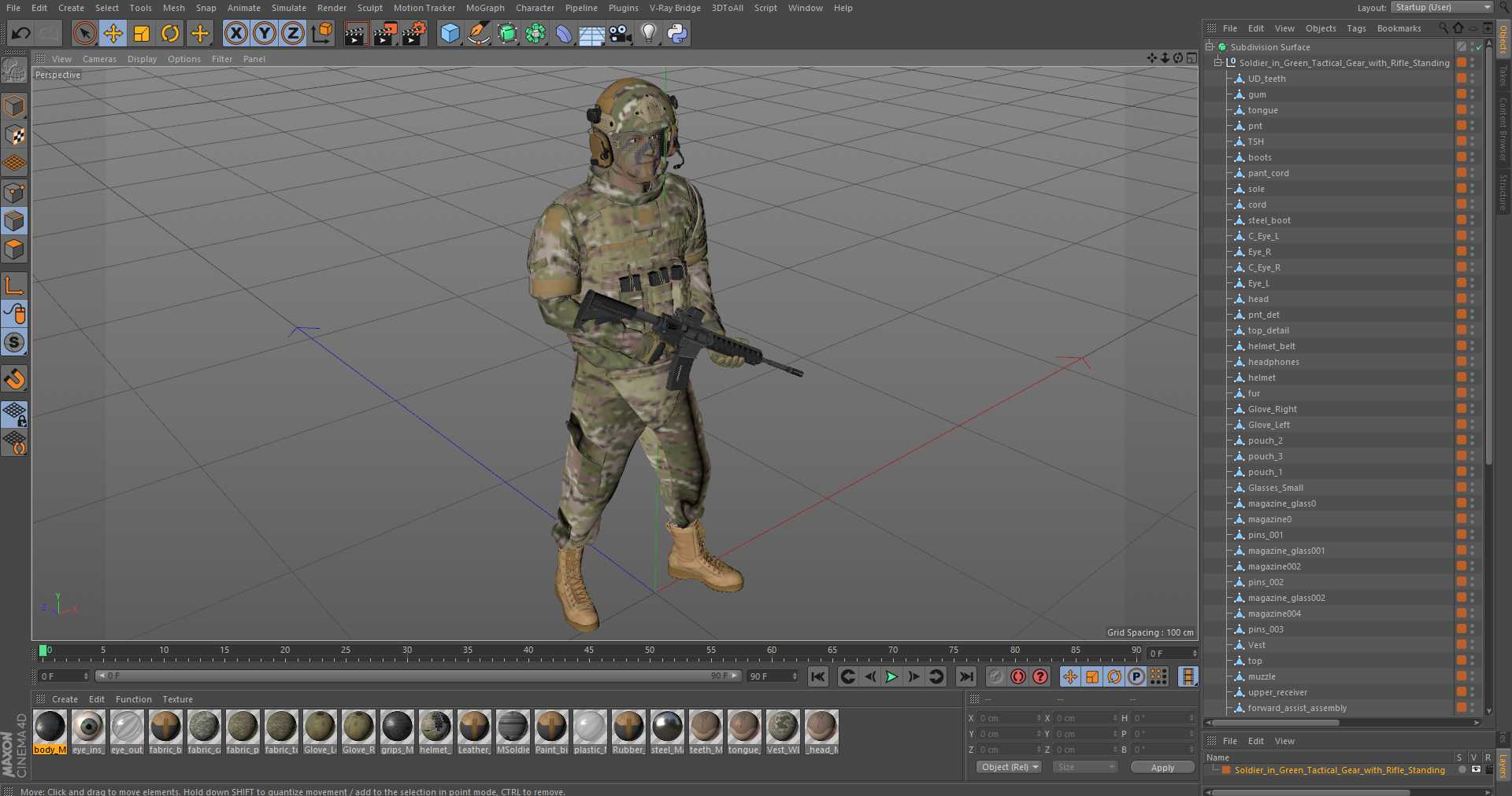 3D model Soldier in Green Tactical Gear with Rifle Standing