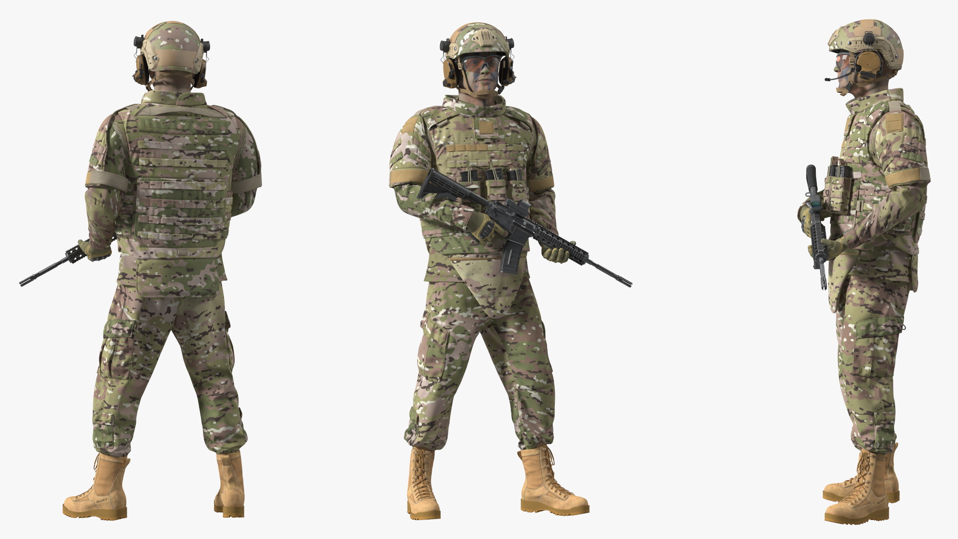 3D model Soldier in Green Tactical Gear with Rifle Standing