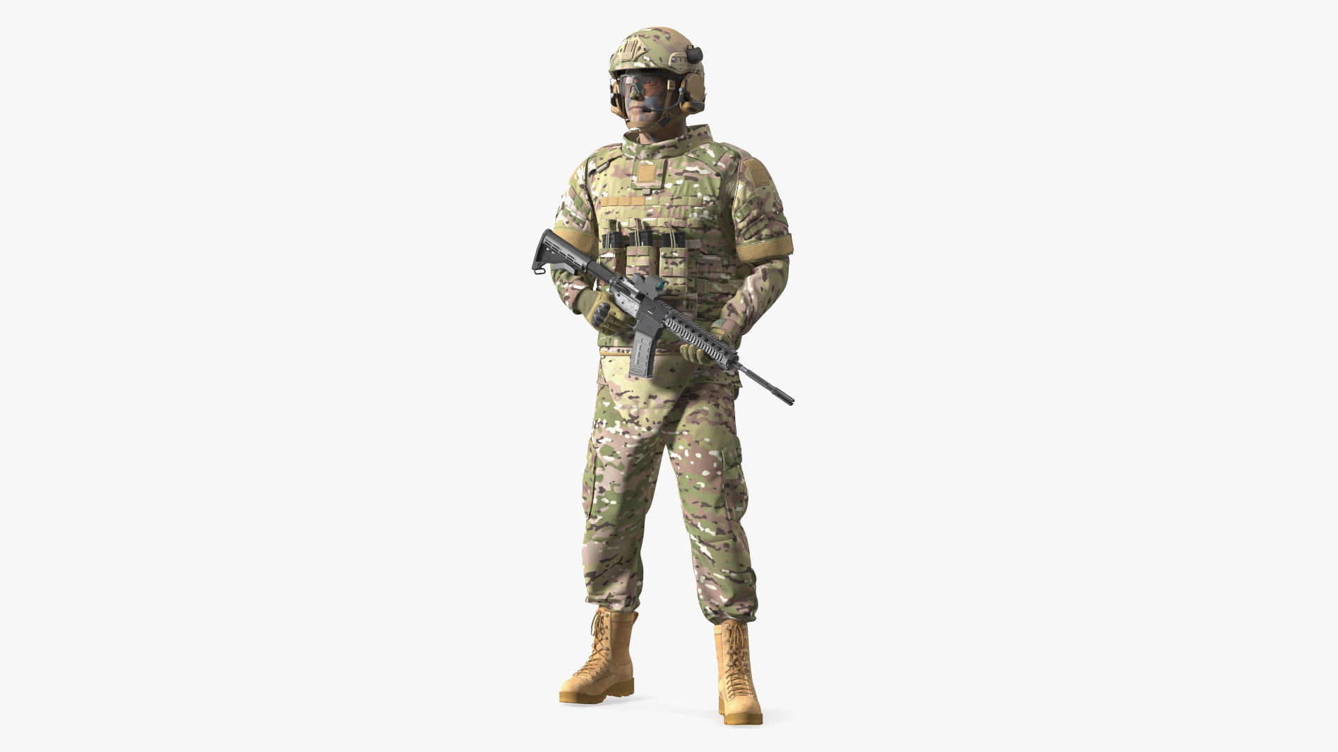 3D model Soldier in Green Tactical Gear with Rifle Standing