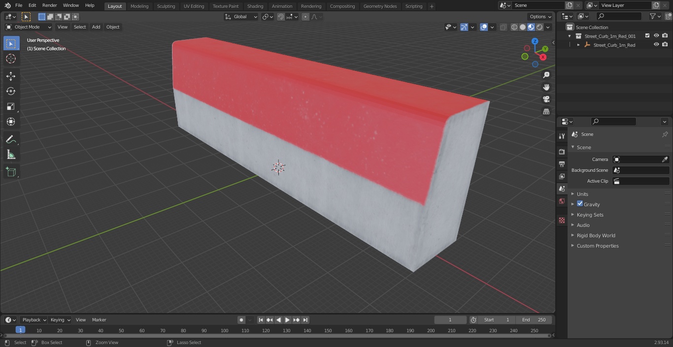 3D Street Curb 1m Red model