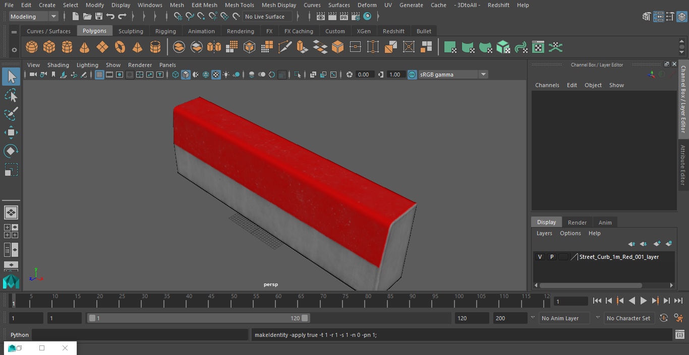 3D Street Curb 1m Red model