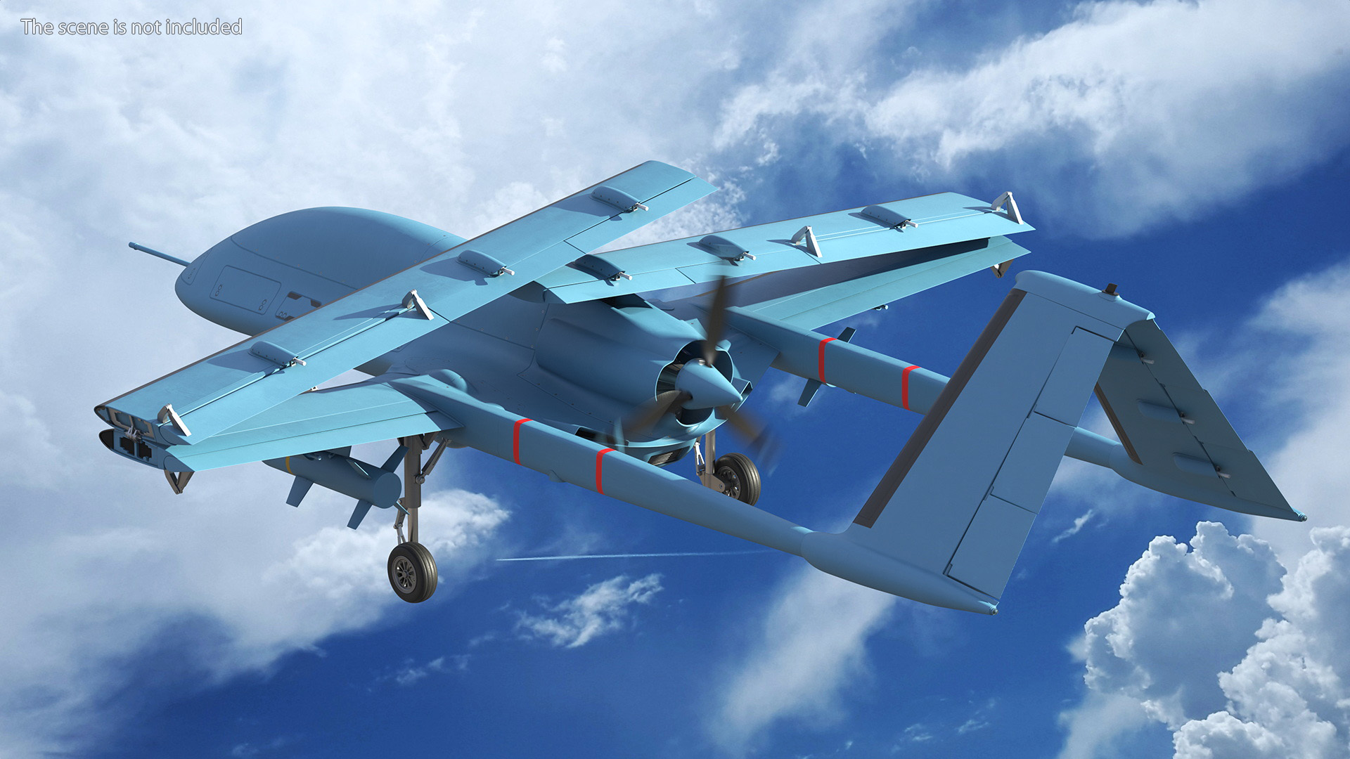 3D Armed Combat Drone Blue with Wings Folded