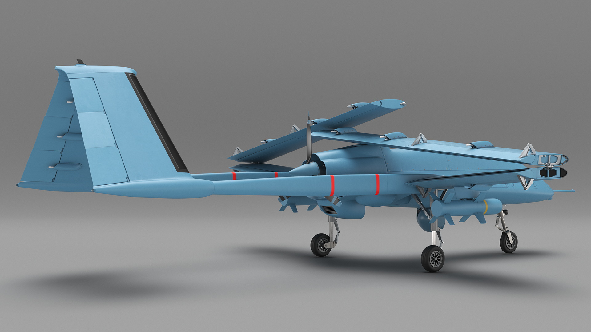 3D Armed Combat Drone Blue with Wings Folded