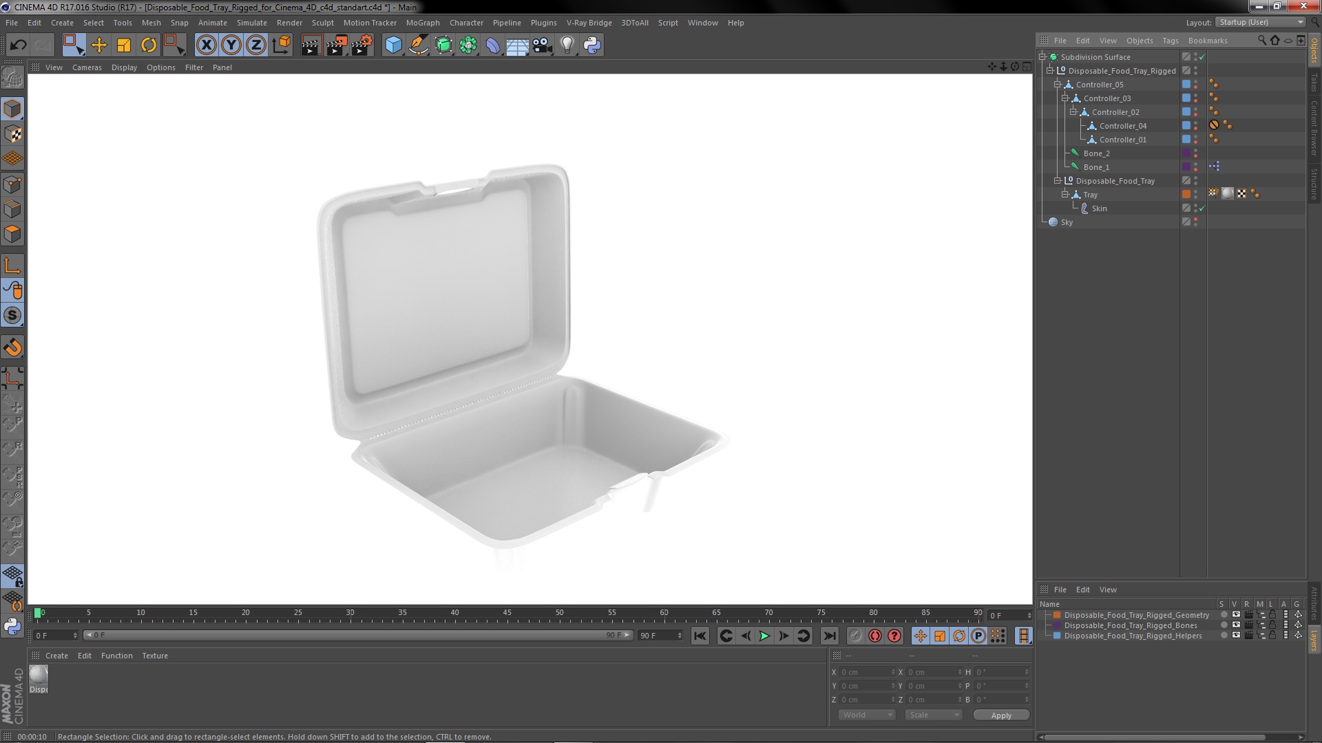 3D Disposable Food Tray Rigged for Cinema 4D