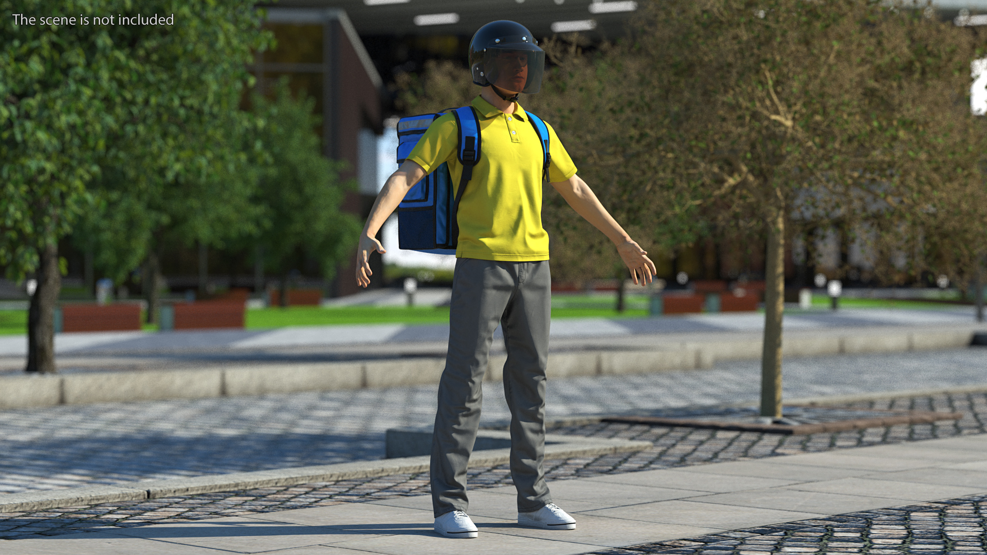 3D Delivery Man wear Helmet Rigged