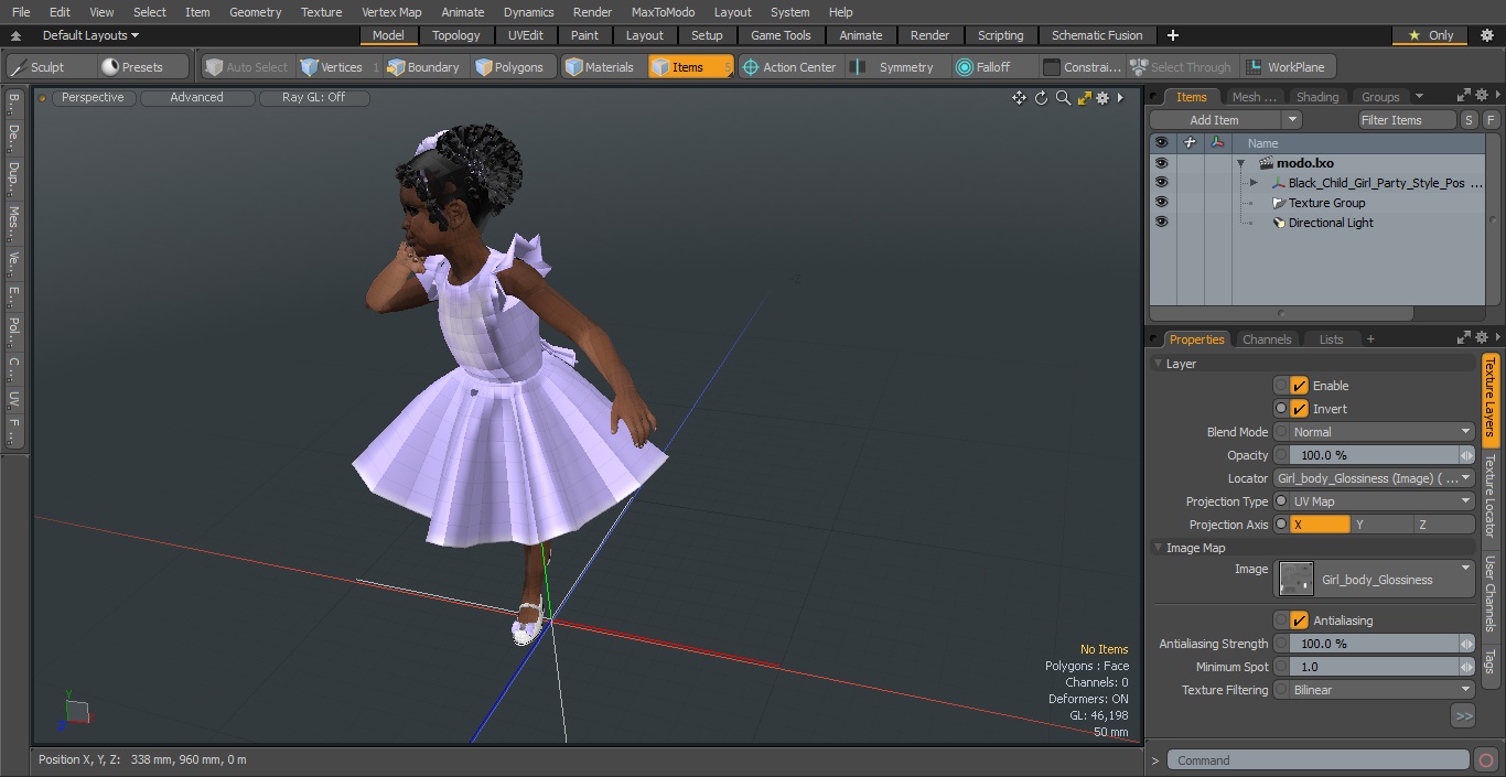 3D Black Child Girl Party Style Pose model