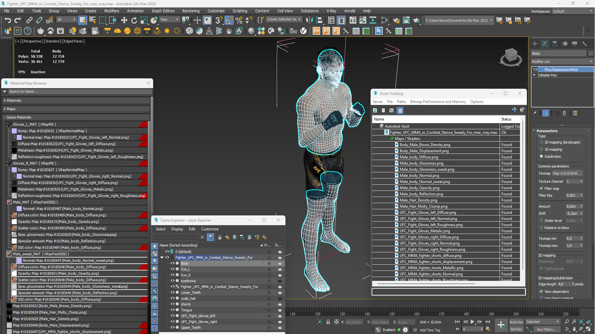 3D Fighter UFC MMA in Combat Stance Sweaty Fur model