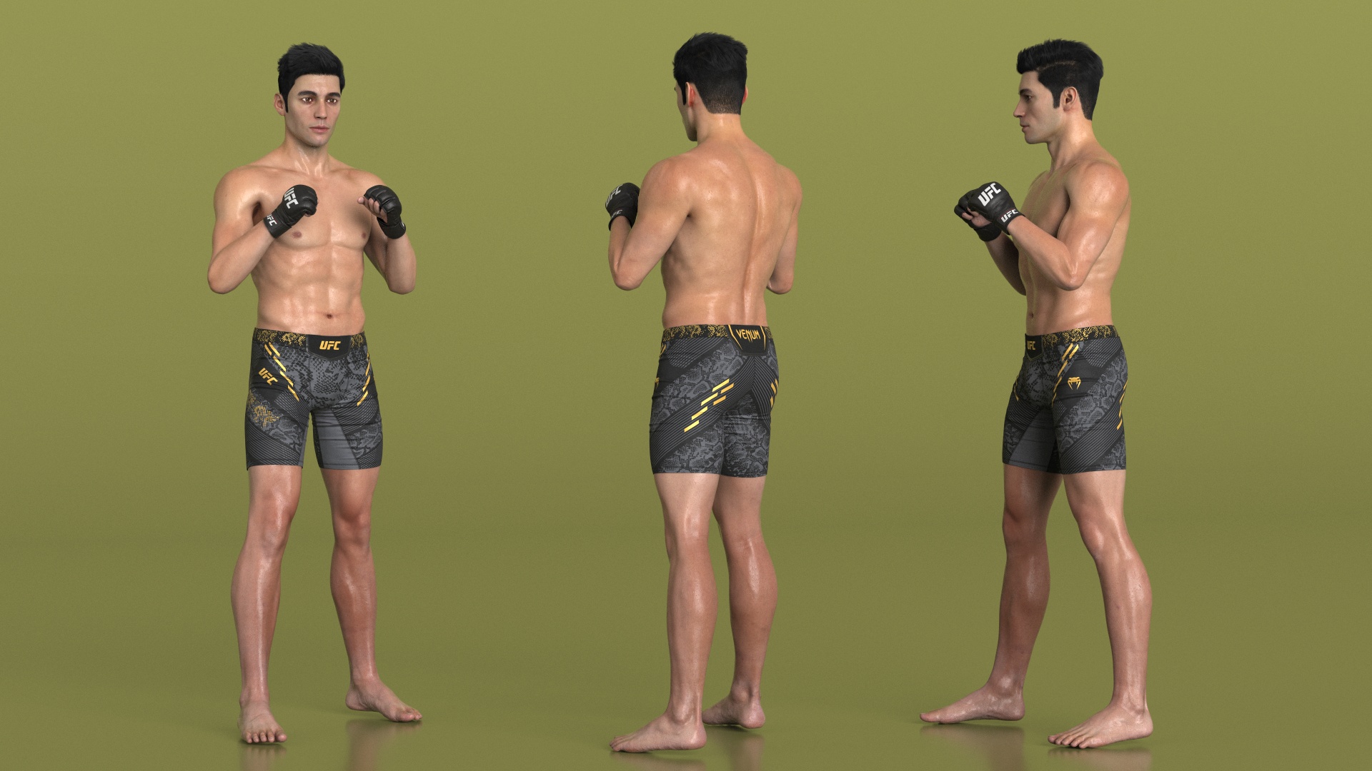 3D Fighter UFC MMA in Combat Stance Sweaty Fur model