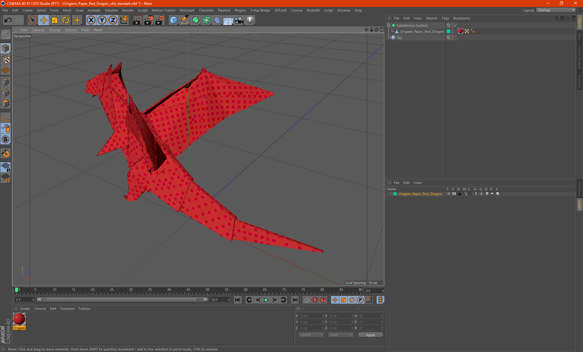 Origami Paper Red Dragon 3D model