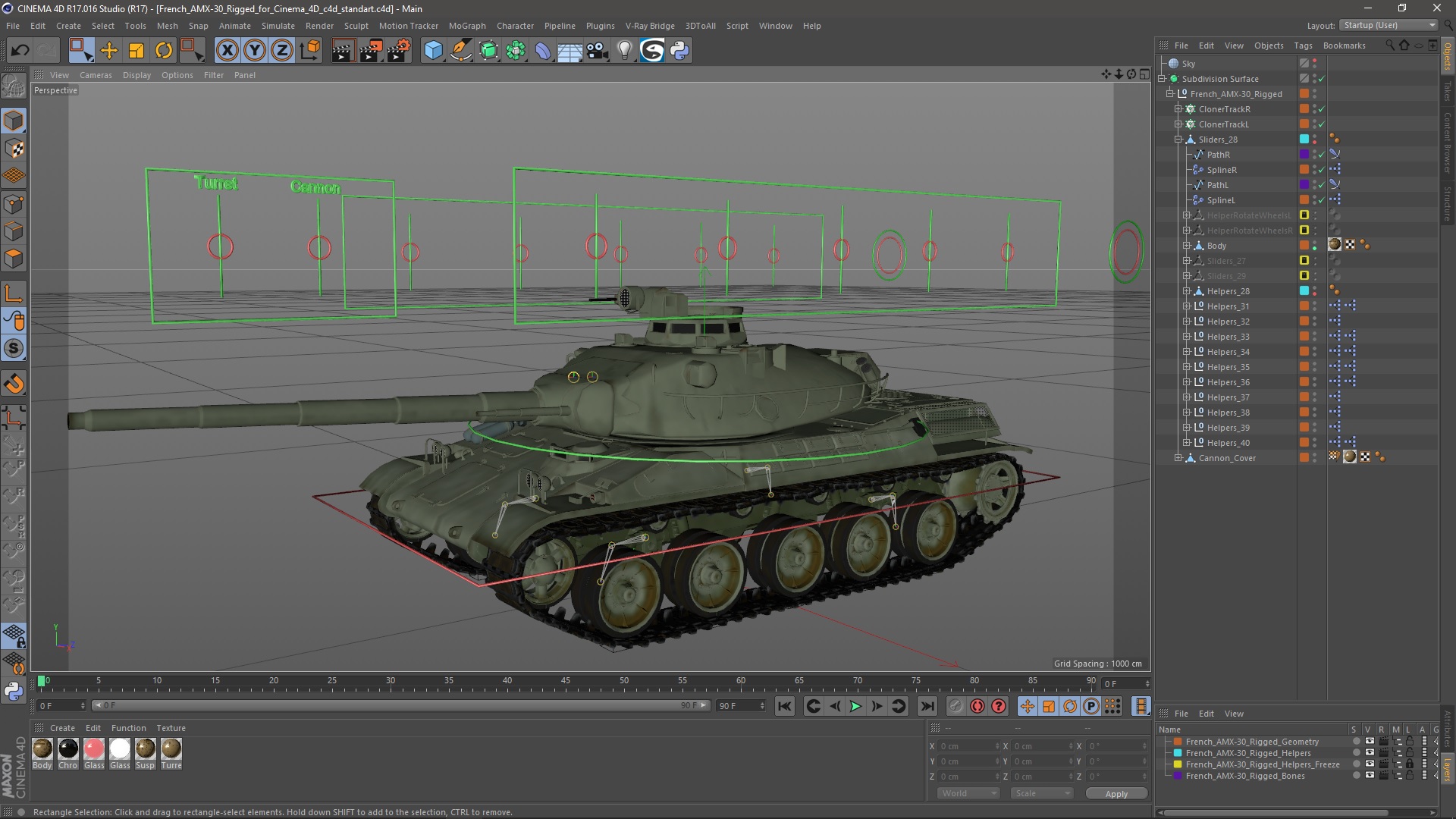 French AMX-30 Rigged for Cinema 4D 3D model