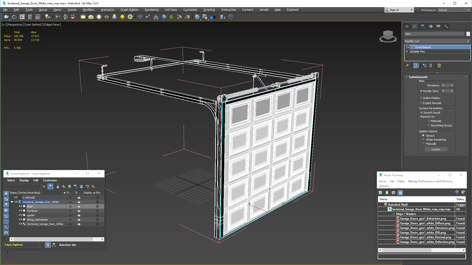 Sectional Garage Door White 3D