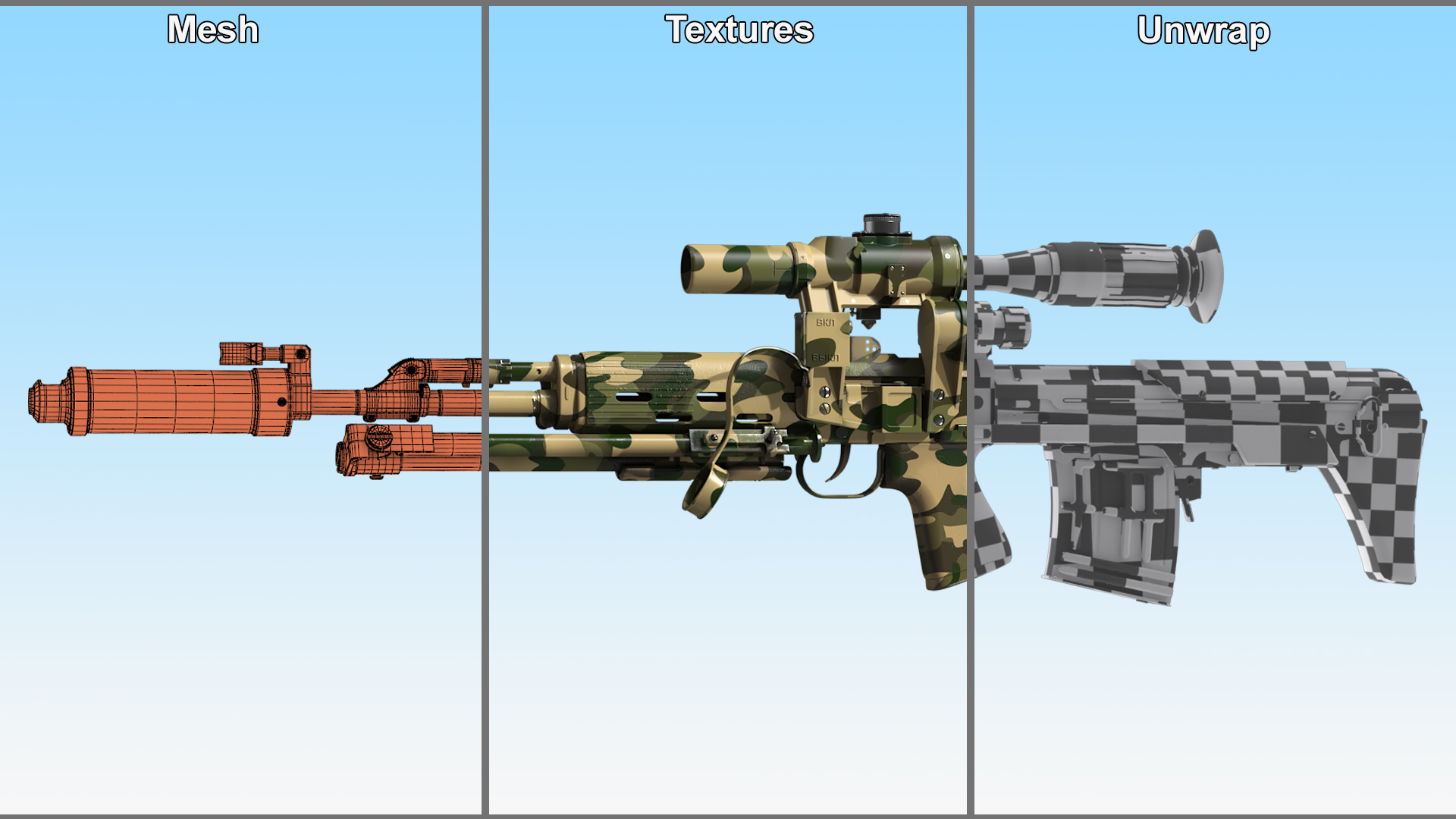 Camouflage Sniper Rifle Dragunov SVU with Scope 3D