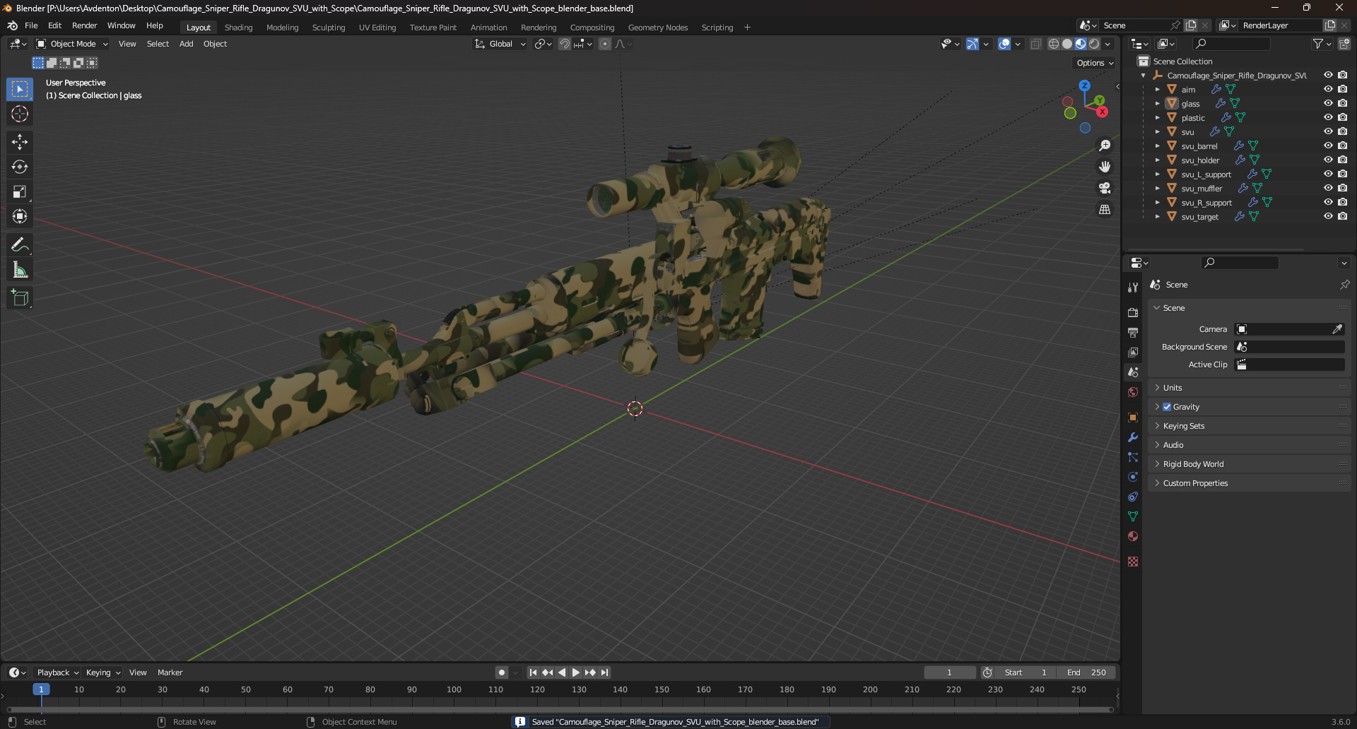 Camouflage Sniper Rifle Dragunov SVU with Scope 3D