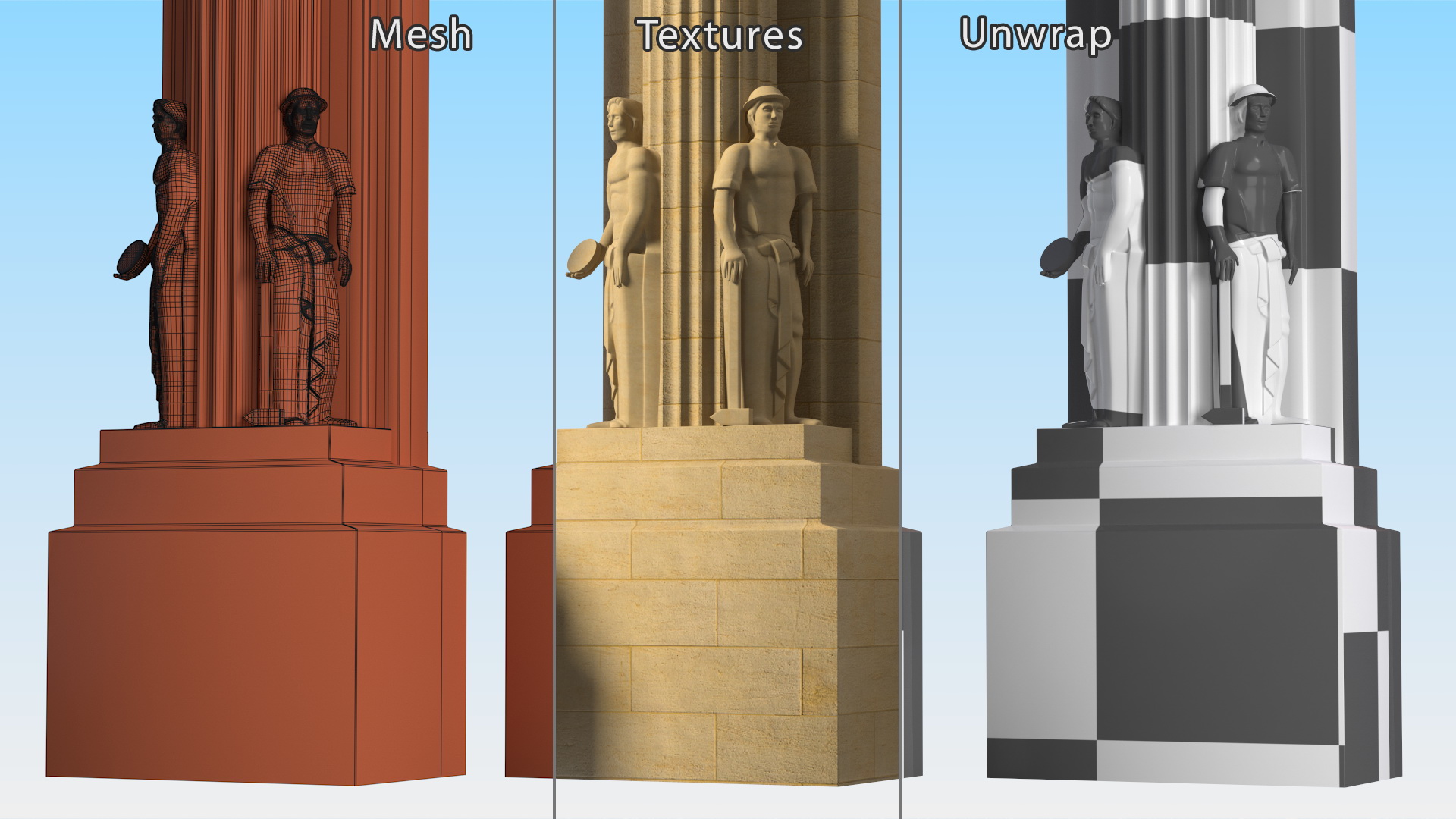 3D Decorative Architectural Column Pillar with Statues