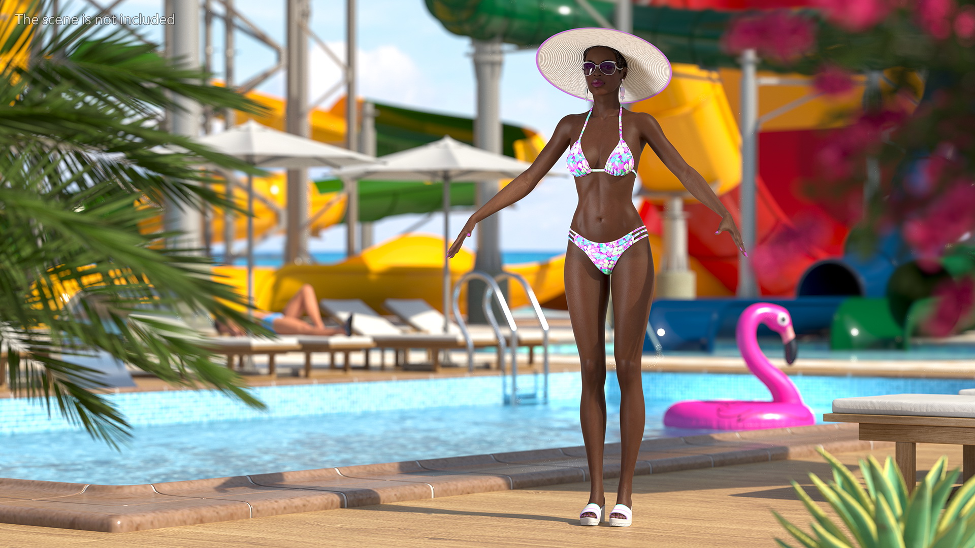 Dark Skinned Bikini Girl Neutral Pose 3D