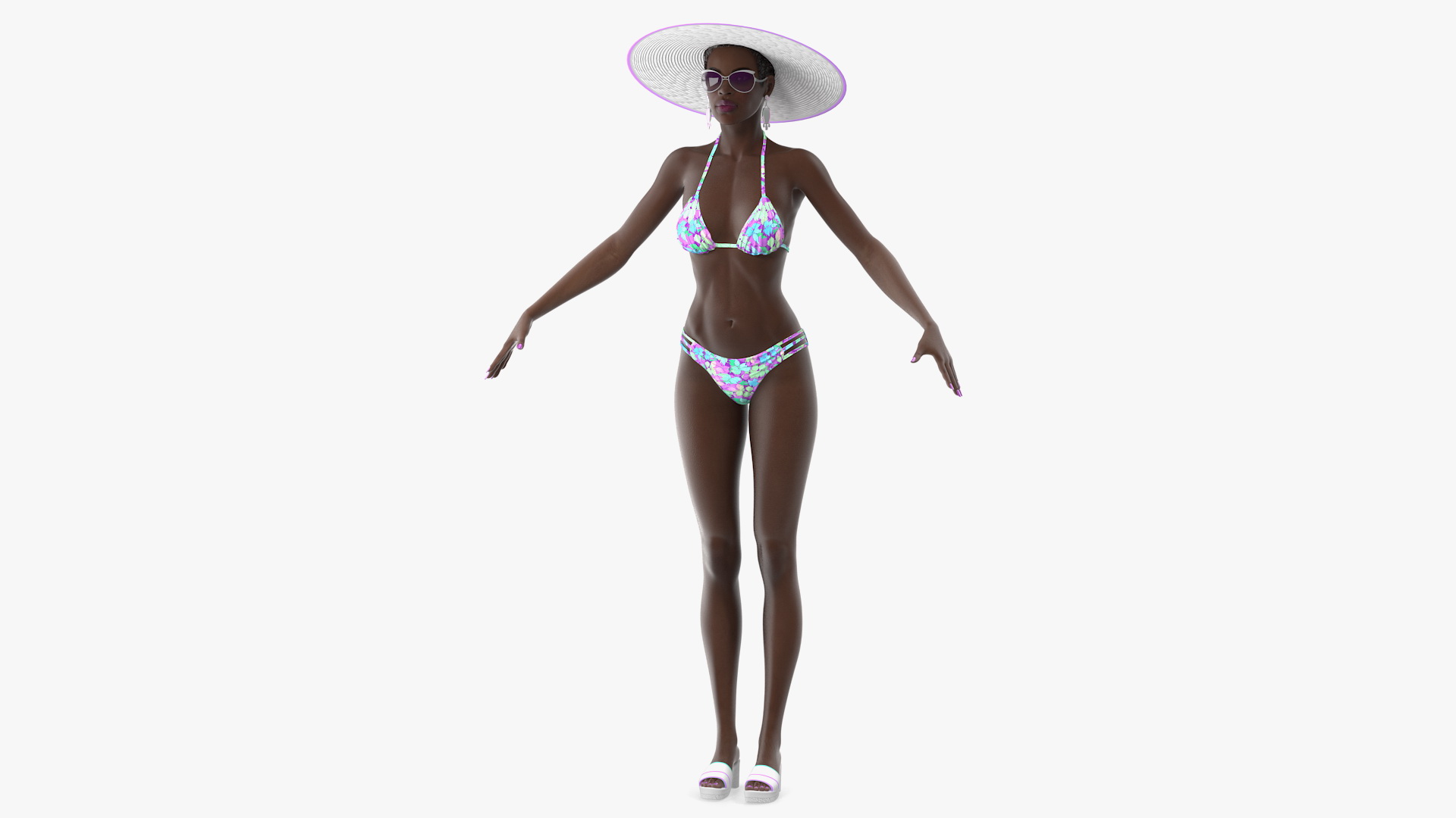 Dark Skinned Bikini Girl Neutral Pose 3D