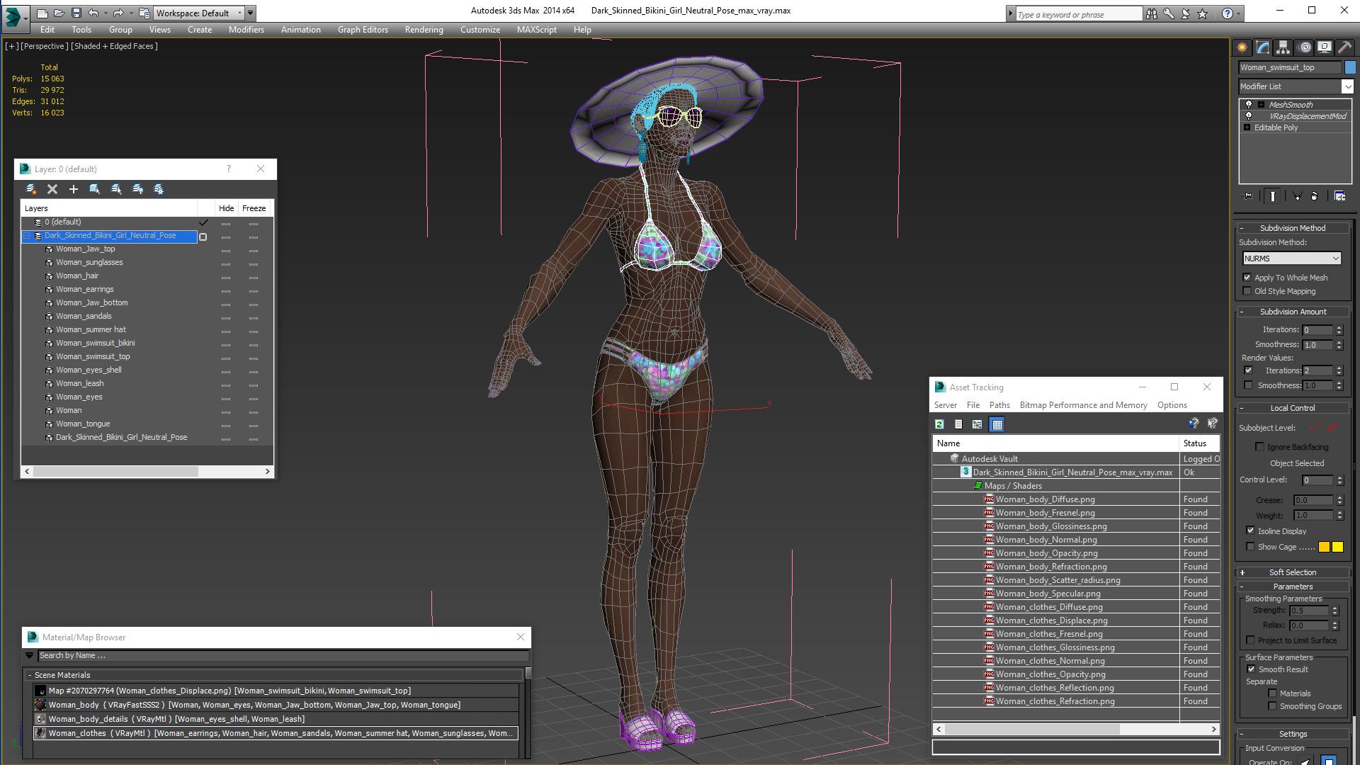 Dark Skinned Bikini Girl Neutral Pose 3D