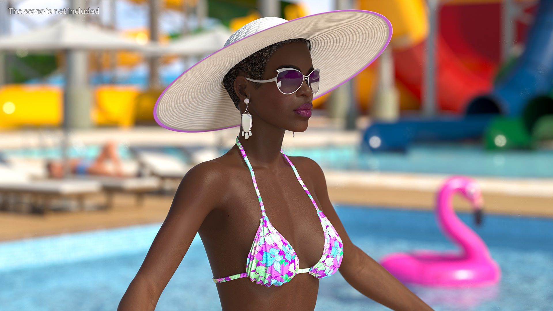 Dark Skinned Bikini Girl Neutral Pose 3D