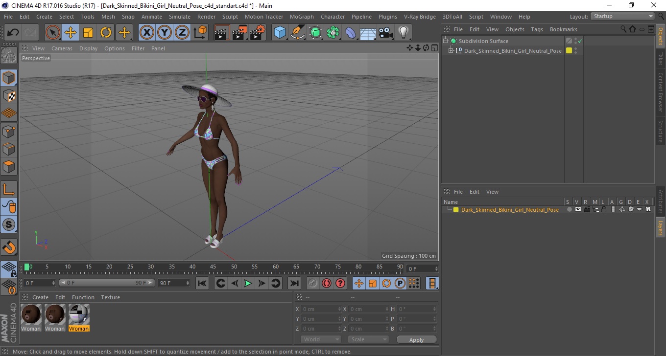 Dark Skinned Bikini Girl Neutral Pose 3D