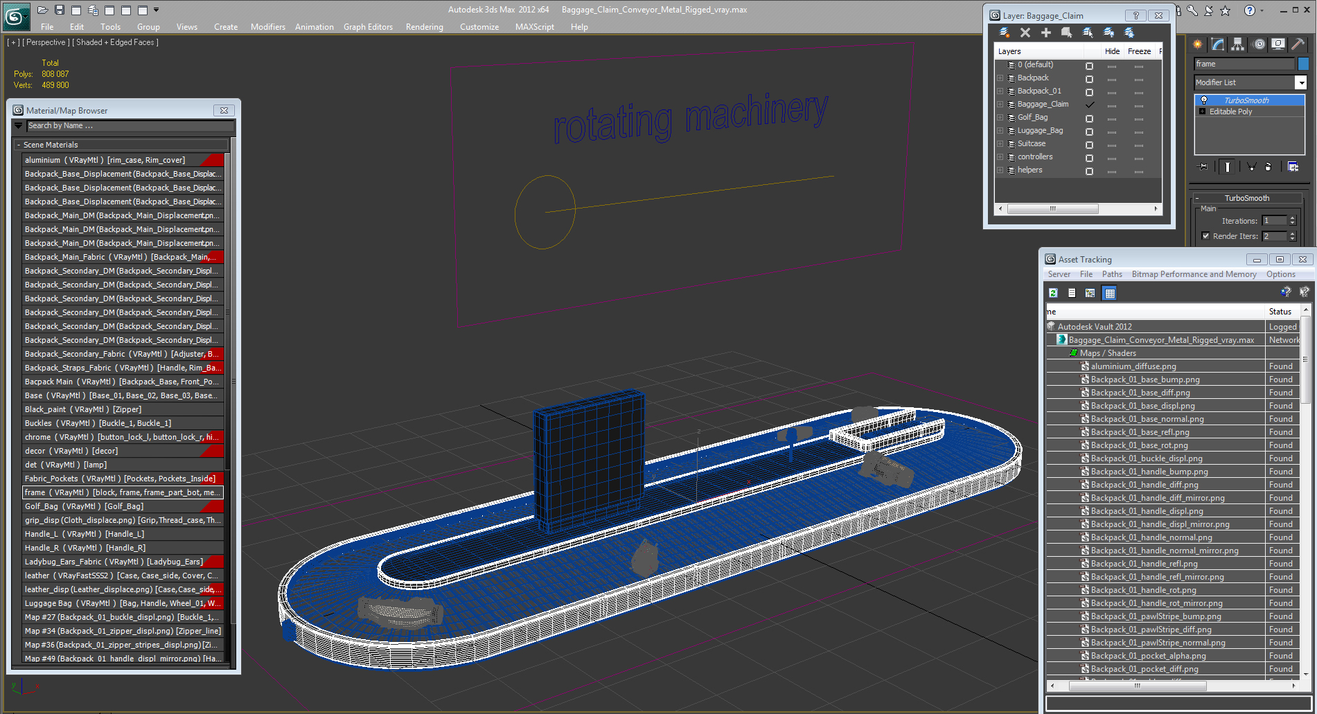 3D model Baggage Claim Conveyor Metal Rigged