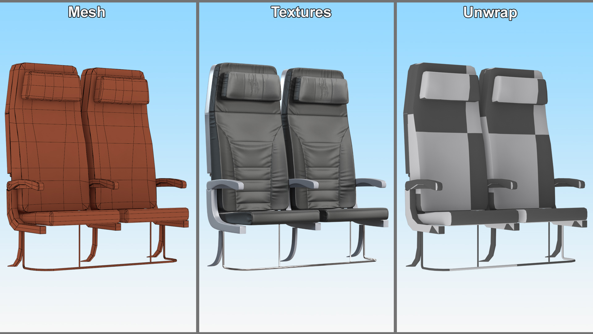 3D Passenger Aircraft Double Seats