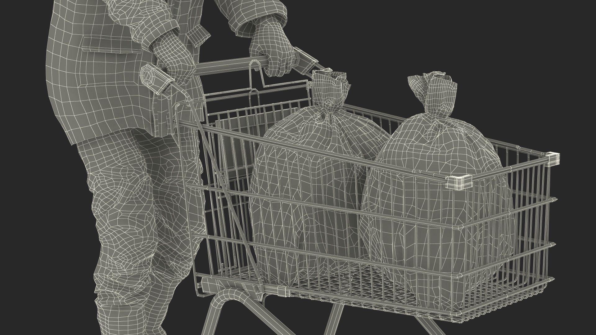 3D Homeless Man with Shopping Cart