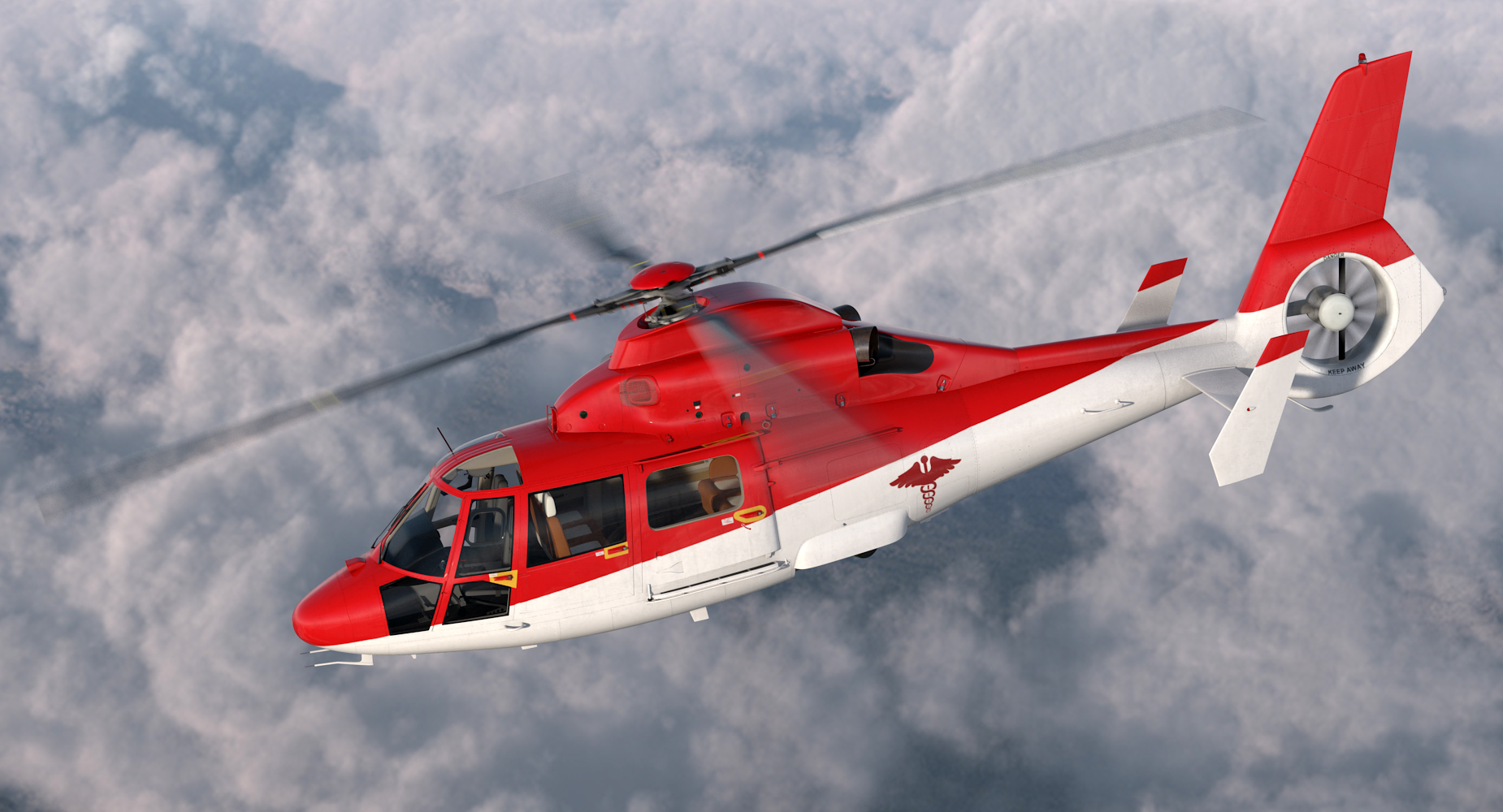 Helicopter Emergency Medical Eurocopter AS 365 N2 Dauphin Rigged 3D model